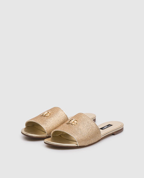 Dolce&Gabbana Дитячі золотисті шльопанці з кристалами D11408AV9433236