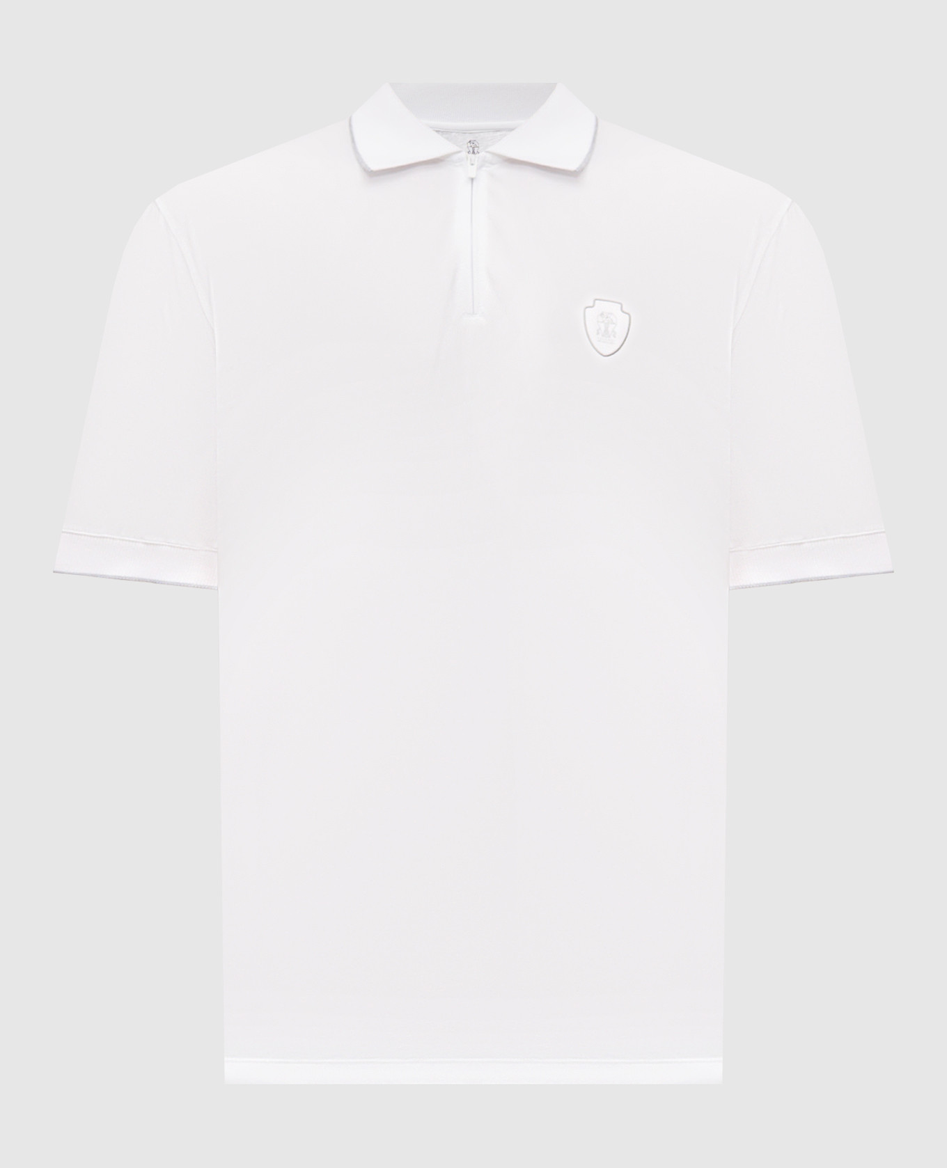 Белое поло на молнии с эмблемой