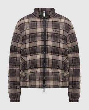 Off-White Сірий пуховик в клітинку з логотипом OMED065F25FAB001
