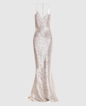 Tom Ford Бежева сукня максі з шовком з відкритою спиною AB3743FAX1898
