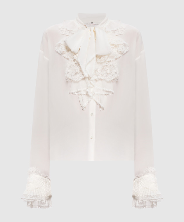 Ermanno Scervino Блуза из шелка цвета айвори с рюшами D492K360APVKX