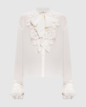 Ermanno Scervino Блуза из шелка цвета айвори с рюшами D492K360APVKX