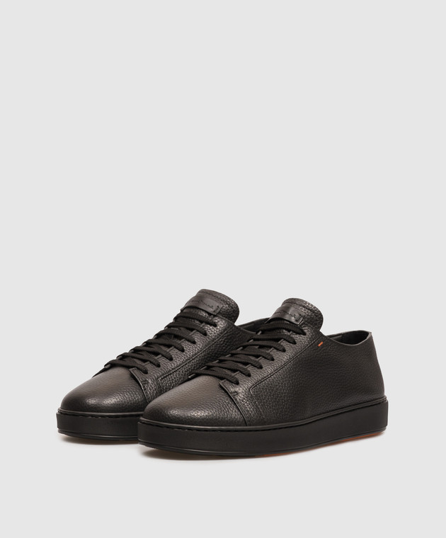 Santoni Черные кожаные кроссовки с патчем логотипа MBCD21571NEAKMMD изображение 2
