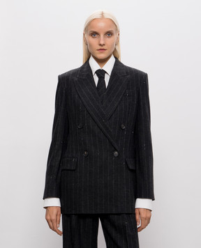 Brunello Cucinelli Темно-серый жакет с шерстью в полоску MG5767357