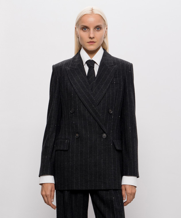 Brunello Cucinelli Темно-серый жакет с шерстью в полоску MG5767357 изображение 3