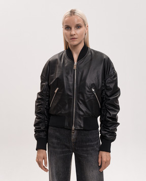 Dondup Черный кожаный бомбер с драпировкой DJ800PL0511DXXX