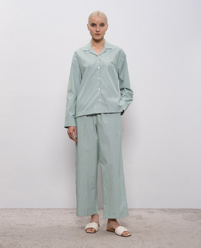 Dore & Rose Зеленая пижамная рубашка в полоску с логотипом LONGSLEEVESTRIPEDPJTOP