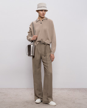 Brunello Cucinelli Бежевое поло из шерсти, кашемира и шелка M16232405