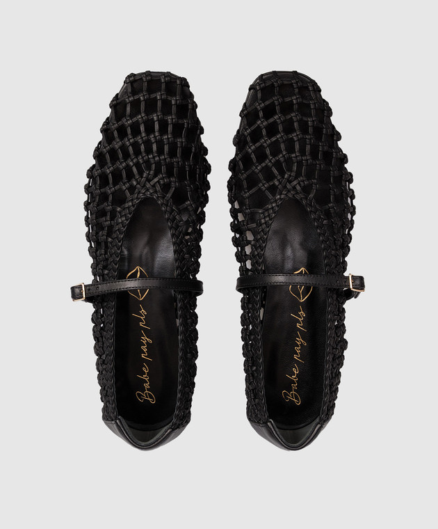 Babe Pay Pls Чорні шкіряні балетки з плетінням BALETY зображення 4