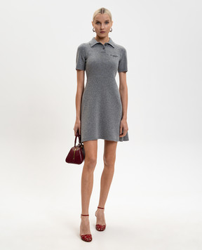 Givenchy Серое платье-поло из шерсти и кашемира с логотипом BW22SH4ZTA