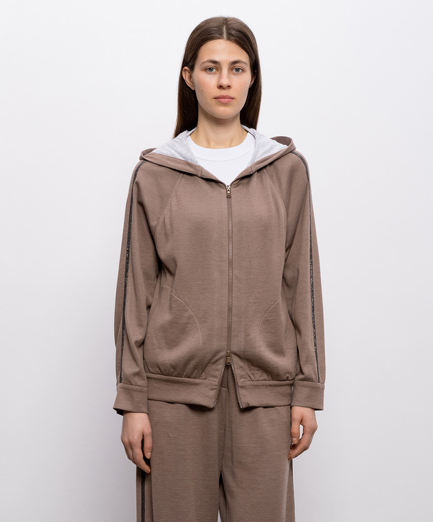 Brunello Cucinelli Коричнева спортивна куртка із шовком з ланцюжком моніль MD828SM606 зображення 3