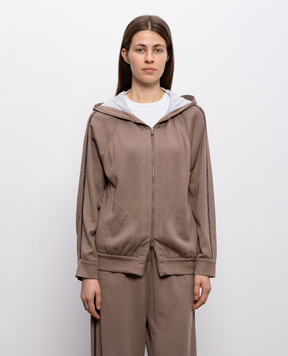 Brunello Cucinelli Коричнева спортивна куртка із шовком з ланцюжком моніль MD828SM606