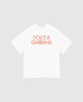 Dolce&Gabbana Дитяча біла футболка з принтом логотипа L5JTNLG7P4H26