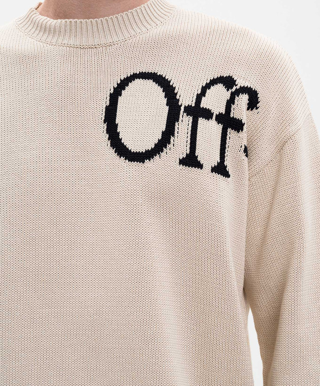Off-White Бежевый свитер с узором логотипа 44MHE20QS26K001 изображение 5