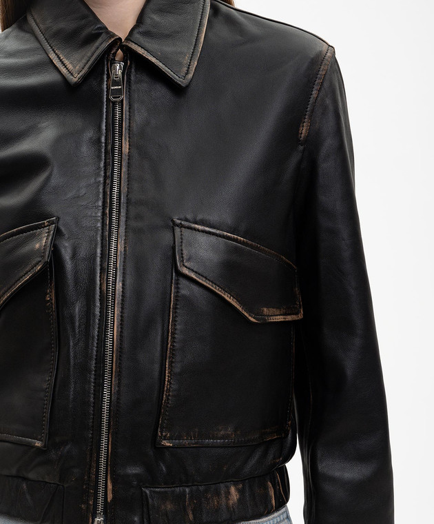 Dondup Чорна шкіряна куртка з ефектом потертості DJ780PL0678DXXX зображення 5