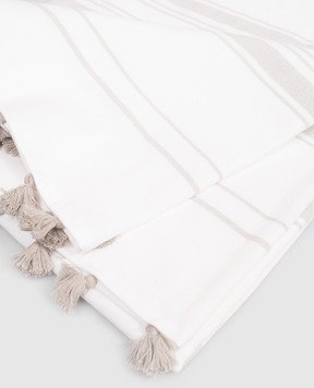 L'Appartement Білий рушник в смужку з китицями ONESIDEBATHSHEET