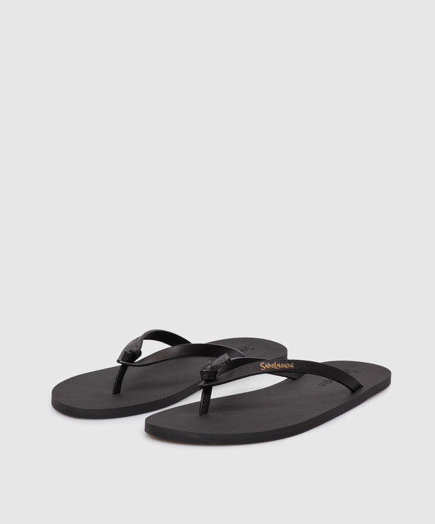 Saint Laurent Чорні шкіряні шльопанці POOL з логотипом 860815DWE00 зображення 2