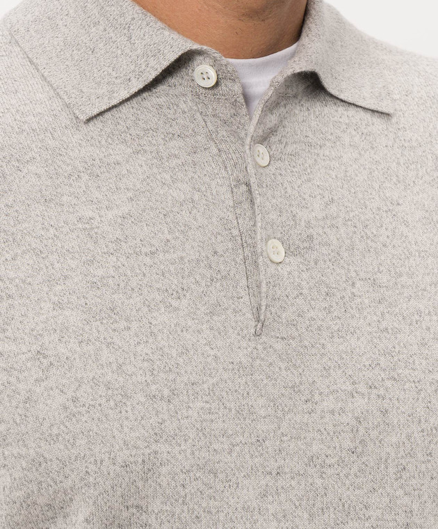 Brunello Cucinelli Серое поло из кашемира MQS00295 изображение 5