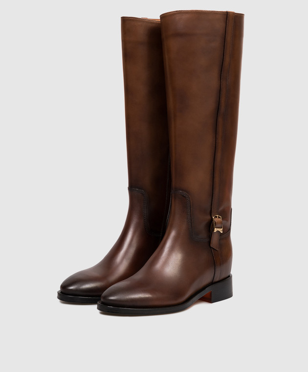 Santoni Коричневі шкіряні чоботи WSHM71084BJ2NDYL зображення 2