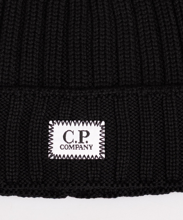 C.P. Company Черная шапка из шерсти с нашивкой логотипа MAC738A005509A изображение 3