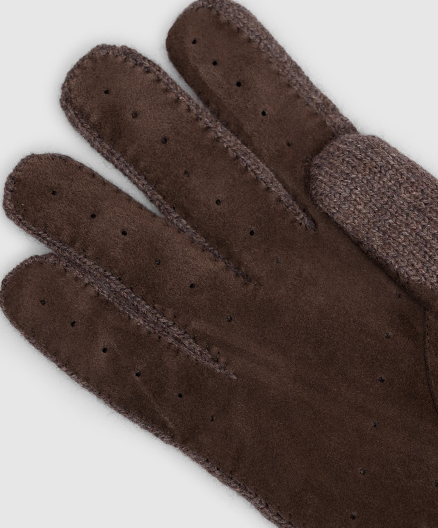 Brunello Cucinelli Коричневые комбинированные перчатки с перфорацией M2292118 изображение 3