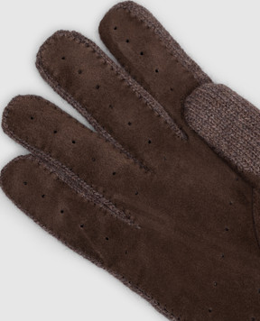 Brunello Cucinelli Коричневые комбинированные перчатки с перфорацией M2292118