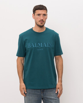 Balmain Зеленая футболка с вышивкой логотипа HH1EG000BD60