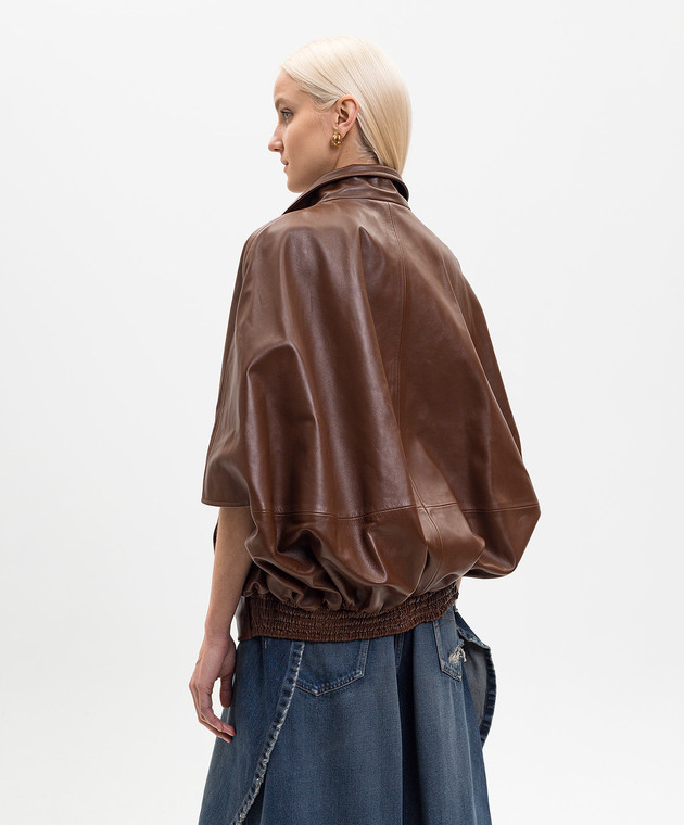 Balenciaga Коричнева шкіряна куртка з короткими рукавами 871987TUS11 зображення 4