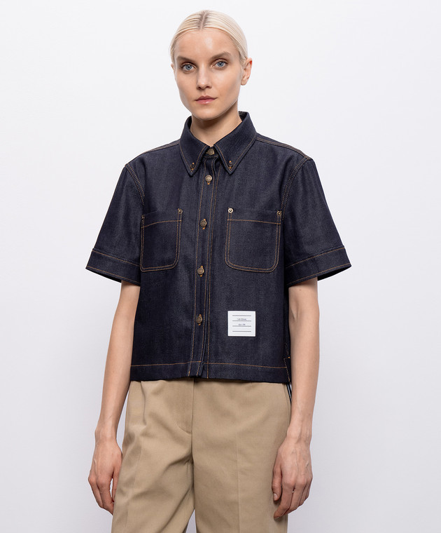 Thom Browne Синя джинсова сорочка з нашивкою логотипа FLL220AF1249 зображення 3