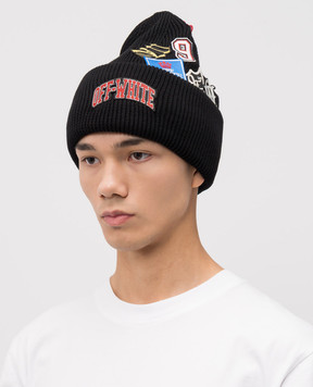 Off-White Чорна шапка з кашеміром з логотипом OMLC030F25KNI001