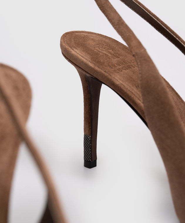 Brunello Cucinelli Коричневые замшевые слингбеки с цепочкой мониль MZSFC3256P изображение 5