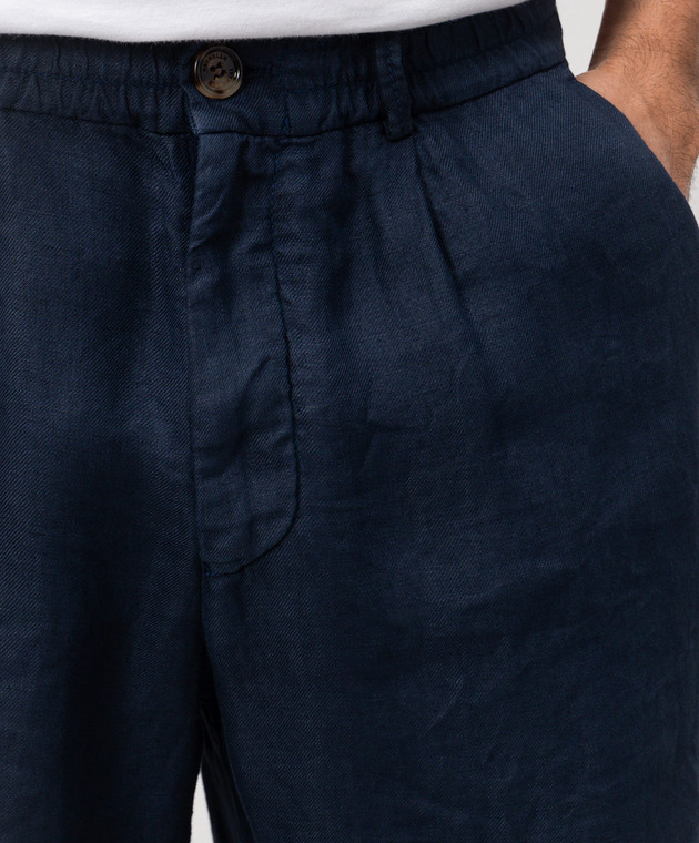 Brunello Cucinelli Синие шорты из льна M243DU0065 изображение 5