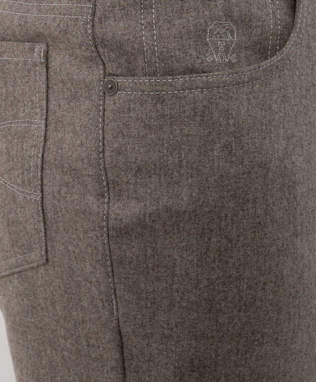Brunello Cucinelli Серые брюки из шерсти с вышивкой эмблемы M038PF1012 изображение 5