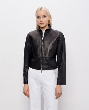 Versace Черная кожаная куртка с тиснением логотипа 10247461A17483