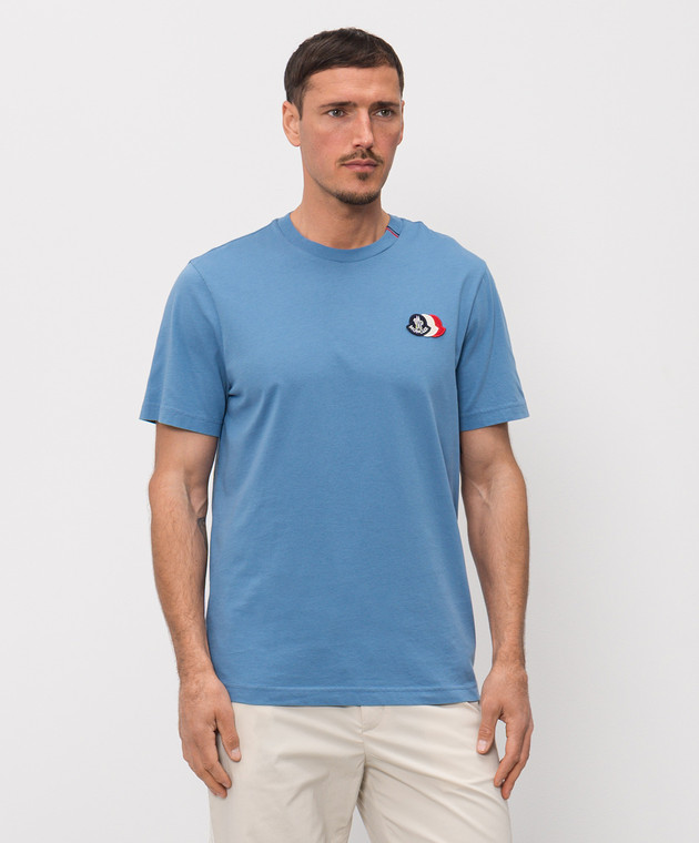 Moncler Синя футболка з нашивкою логотипа L10918C0007489B8Q зображення 2