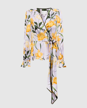 Christy Lynn Фіолетова блуза на запах із шовку в принт CLB405F10