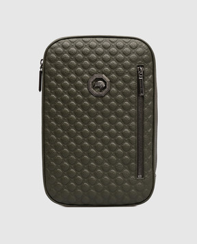 Stefano Ricci Кожаная сумка-слинг цвета хаки с эмблемой с рутениевым покрытием ND200UVD1VD