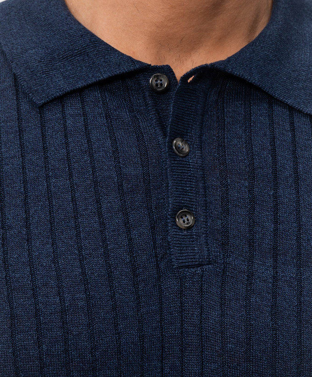 Pini Parma Синє поло з льоном в рубчик POLCOLIRIBBL зображення 5