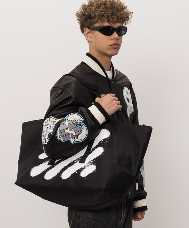 Off-White Чорна сумка-тоут з принтом Diag Spray OWMNA05F26FB01 зображення 2