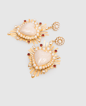 CelesteG Золотые серьги в форме фактурного сердца с бусинами 1076