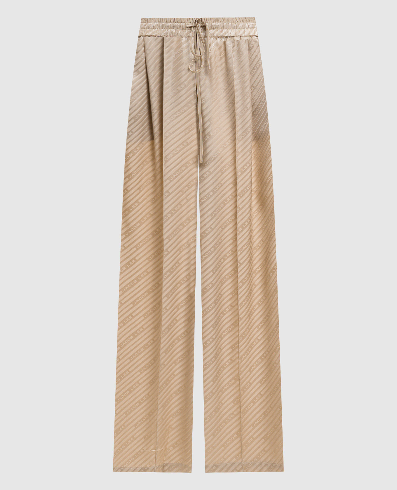 

Бежевые брюки из шелка в узор, Бежевый, Широкие брюки