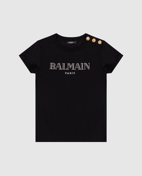 Balmain Дитяча чорна футболка з кристалами BY8A51Z32771214