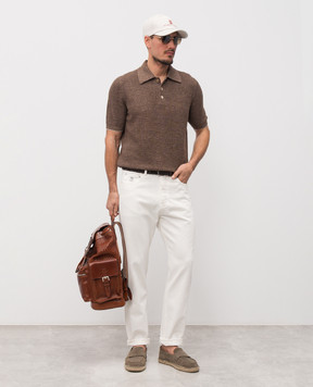 Brunello Cucinelli Коричневое поло с леном M2L707715