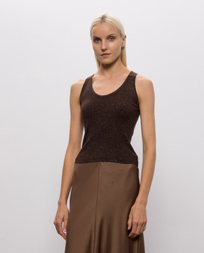 Brunello Cucinelli Коричневый топ с кашемиром в рубчик M9A822220
