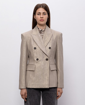 Brunello Cucinelli Бежевый двубортный жакет с люрексом MG5177241P