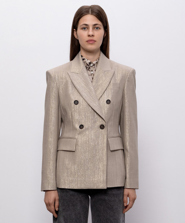 Brunello Cucinelli Бежевый двубортный жакет с люрексом MG5177241P изображение 3