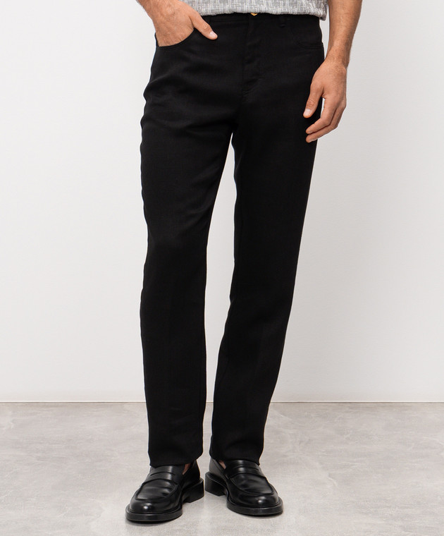 Stefano Ricci Черные брюки из льна и шелка M8T62B0190TXFIL изображение 3