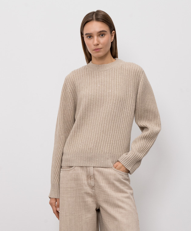 Brunello Cucinelli Бежевый свитер из кашемира и шерсти MBM753500P изображение 3
