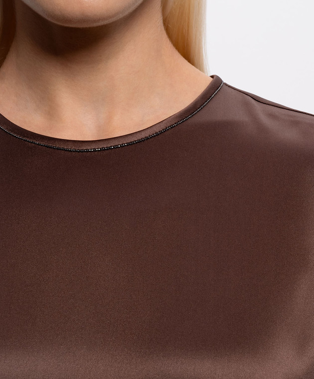 Brunello Cucinelli Коричневые блузки из шелка с цепочкой мониль M0C59DE310 изображение 5