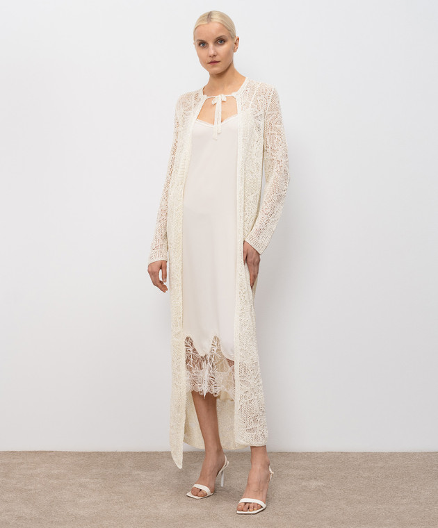 Fabiana Filippi Ажурний подовжений кардиган кольору айворі з паєтками MAD276F507D864 зображення 3